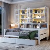 Twin/Full Size Wooden Daybed with Glass-Door Storage Cabinets, Built-in LED Lighting, Drawers and Open Shelves, White/Gray-ModernLuxe - 2 of 4