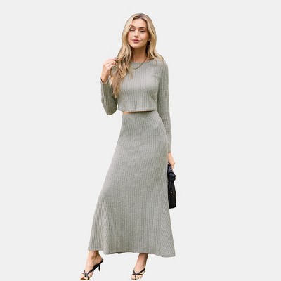 Women's Ribbed Two-Piece Crop Top Maxi Dress for Effortless Style - Cupshe
