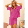 cheibear Women's Pleated Short Sleeve Button Down Outfits Set Casual Loungewear - 2 of 4