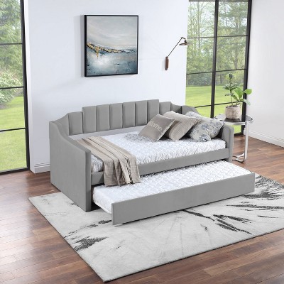 LOVMOR Velvet Daybed with Trundle, Upholstered Tufted Sofa Day Bed, for Bedroom, Guest Room Furniture