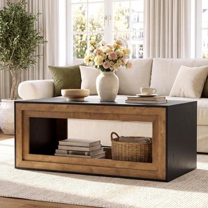 Lantine Modern Rectangle Coffee Table with Open Shelf, Black & Natural ...