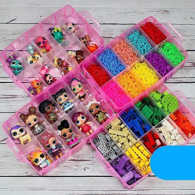 Pink Stackable Plastic Kids Organizer with Lidded Box