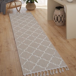 Vynxaria LOOM & LUXE 2x8 Indoor/Outdoor Area Rug - White/Grey Trellis Design - 1 of 4