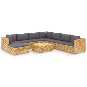 vidaXL 9-Piece Patio Lounge Set - Solid Teak Wood Outdoor Seating with Dark Gray Cushions –Easy Assembly - Flexible Layout for Garden, Terrace, Patio - 1 of 4