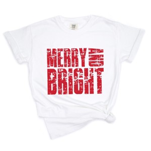 Merry and Bright Block Distressed - Women's Garment Dyed Graphic T-Shirt - 1 of 4