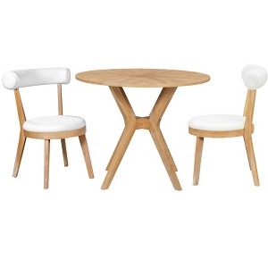 Gulches 3-Piece Dining Set, 39.4" Round Oak Veneer Table & 2 Ergonomic Chairs, Mid-Century Rubberwood Set for Small Kitchen Apartment - 1 of 4