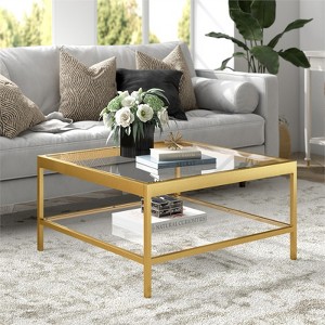 32" Brass Finish Square Coffee Table - Henn&Hart - 1 of 4