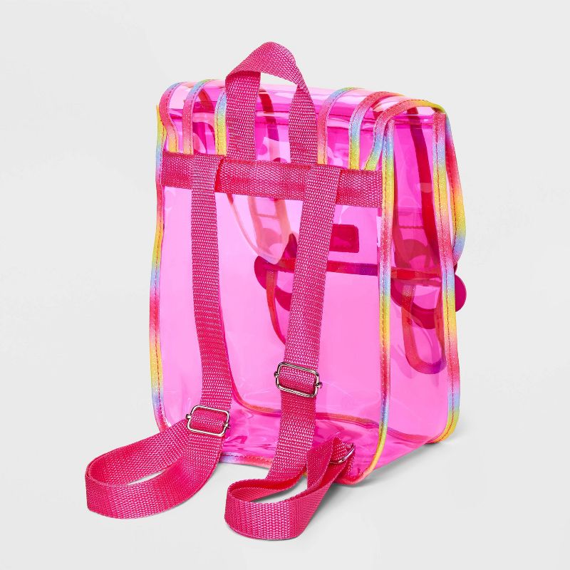 Girls&#39; 11&#34; Rainbow Jelly Clear Mini Backpack with Flower Buckles - Cat &#38; Jack&#8482; Pink, 3 of 6