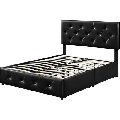 Yaheetech Upholstered Faux Leather Bed Frame with Adjustable Headboard