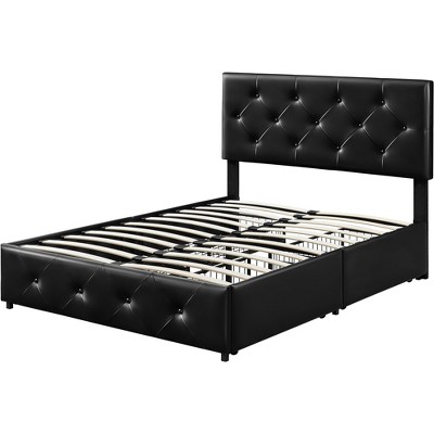 Yaheetech Upholstered Faux Leather Bed Frame With Adjustable Headboard ...