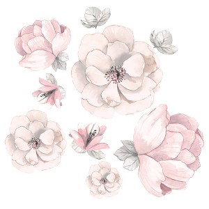 Lambs & Ivy Signature Botanical Baby Pink/Gray Watercolor Floral Wall Decals - 1 of 3