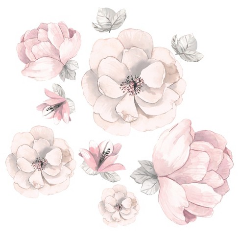 Monogram Name Pink White Flowers Watercolor Silver Ceramic Tile
