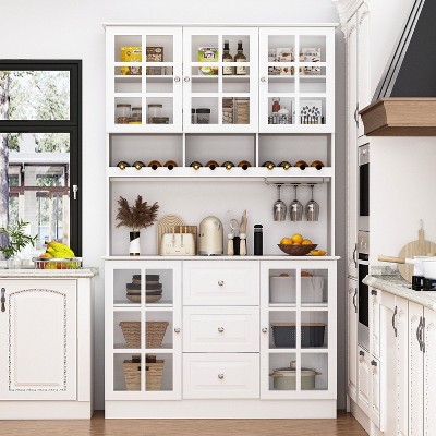 FUFU GAGA White Wooden Sideboard Food Pantry Storage Cabinet with 3 Drawers 13 Shelves and Wine Rack Mathis Home
