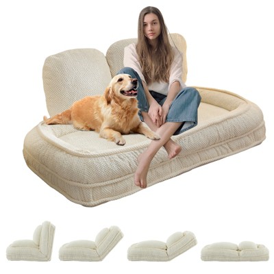 Adjustable Human Dog Bed, Convertible Lazy Sofa Bed with 5 Backrest Position, Pillow and Cushion, Cozy Dog Bed, Floor Chair Bean Bag for Living Room