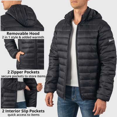 Мужские куртки Alpine Swiss Men’s Lightweight Puffer Jacket with Removable Hood | Milo Winter Coat Packable Water-Resistant Down Alternative Bubble Jacket BLK XL — фото 2