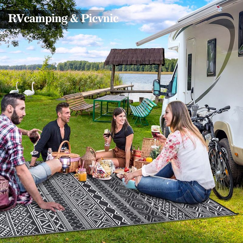 Outdoor Rug Waterproof Patio Rug Mat Geometric Rug Plastic Straw Outside Rug for RV Camping Picnic Reversible Rug, 3 of 9