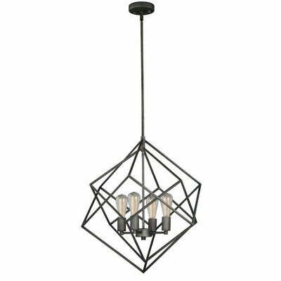 Rad Geometric Nested Cube 4-Light Chandelier in Warm Pewter