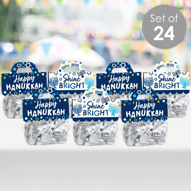 Big Dot of Happiness Hanukkah Menorah - DIY Chanukah Holiday Party Clear Goodie Favor Bag Labels - Candy Bags with Toppers - Set of 24, 2 of 9