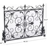 Angel Sar 44x35in Floral Fireplace Screen, Wrought Iron Decorative Fire Screen with Victorian Floral Design, Black - 3 of 4