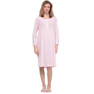 Casual Nights Women's Long Sleeve Pointelle Embroidered/Square Neck Nighgown - 1 of 4
