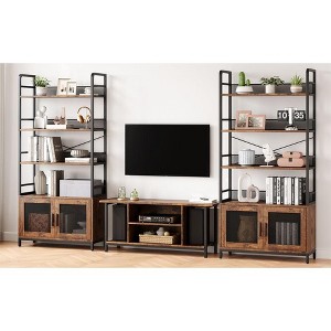 Industrial Bookshelf 3-Tier with Wire Mesh Doors - Vintage Iron & Wood Storage Shelf for Living Room Study, Heavy Duty - 1 of 4