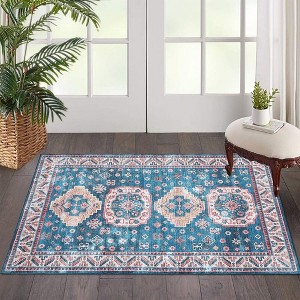 Rug for Living Room Vintage Distressed Boho Area Rug Machine Washable Rug, 3' x 5' Blue - 1 of 4