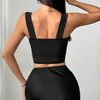 Women's Black Mesh Layered Camisole with Nude Lining Contrast Strappy Bustier Top - 4 of 4