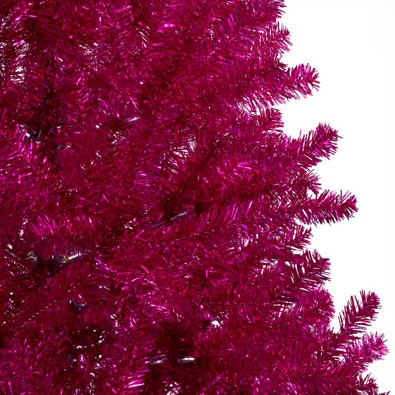 Northlight Metallic Tinsel Artificial Christmas Tree - 7' - Dark Pink - Unlit, 4 of 7
