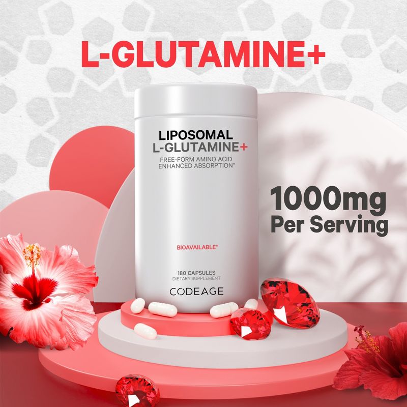 Codeage Liposomal L-Glutamine 1000mg Supplement, Free-Form Glutamine Formula, 3-Month Supply - 180ct, 5 of 9