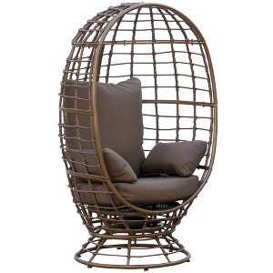 Wicker Egg Chair, 360 Rotating Indoor Outdoor Boho Basket Seat with Cushion and Pillows for Backyard, Porch, Patio, Garden, Steel Frame - 1 of 4