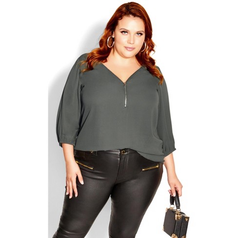 City Chic | Women's Plus Size Sexy Fling Elbow Sleeve Top - Deep Sage ...