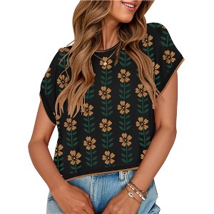 Coolmee Women's Short Sleeve Printed Tops Crew Neck Cute Knit Sweaters Vest Trendy Clothes Outfits - 1 of 4