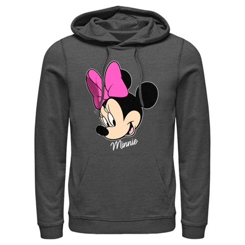 Men s Mickey Friends Minnie Mouse Portrait Pull Over Hoodie Charcoal Heather Medium