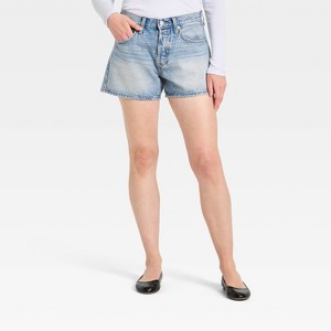 Women's Mid-Rise 90's Baggy Rhinestone Denim Shorts - Universal Thread™ Light Wash - 1 of 4