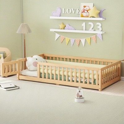 ROOMTEC Floor Bed with Safety Guardrails and Door for Kids
