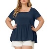 Agnes Orinda Women's Plus Size Short Sleeve Square Neck Ribbed Peplum Babydoll Blouses - image 2 of 4