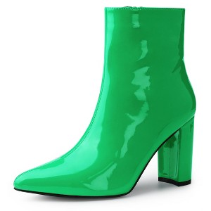 Allegra K Women's Halloween Pointed Toe Zip Chunky Heels Ankle Boots - 1 of 4
