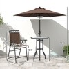 4 Piece Outdoor Bar Set with Umbrella, Patio Dining Set with 2 Folding Chairs, Wave Textured Tempered Glass Table for Backyard, Garden, Deck, Poolside - 3 of 4