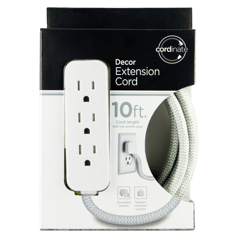 Cordinate 10&#39; Outlet Extension Cord Gray/White, 5 of 7
