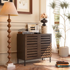Farmhouse Sideboard Buffet Storage Cabinet with Strip Skeleton Door and Adjustable shelves, for living room dining room kitchen - 1 of 4