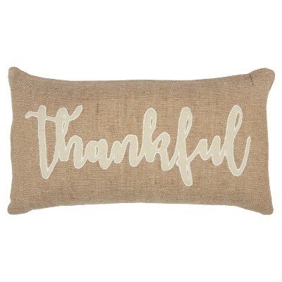 14"x26" Oversized Thankful Polyester Filled Throw Pillow Natural - Rizzy Home