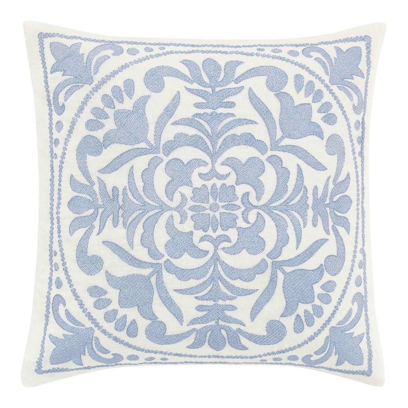 18x18 Mila Embroidered Medallion Throw Pillow Blue - Laura Ashley, 3 of 5
