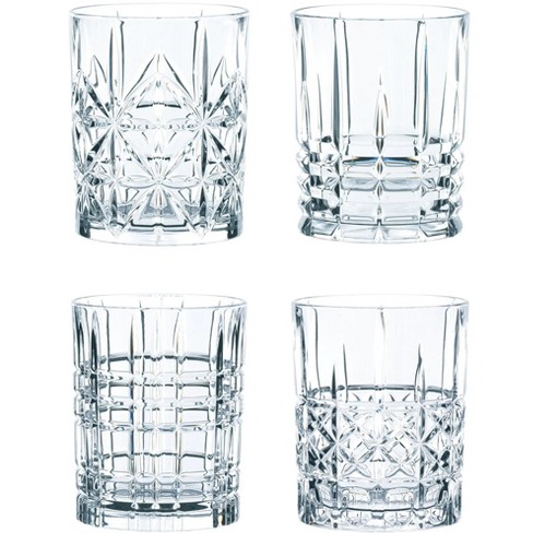 Viski Highland Highball Glasses Set of 4 - Square Cut Crystal Tumblers,  Holds 12 oz