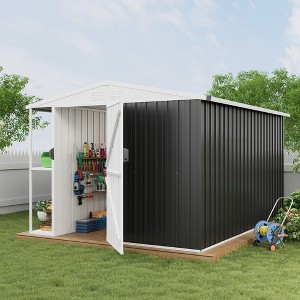 Weatherproof Garden Tool Shed,Outdoor Storage Shed with Shelf, Lockable Doors & Open Shelves for Lawn Equipment, Patio Furniture, 8×10 FT - 1 of 4