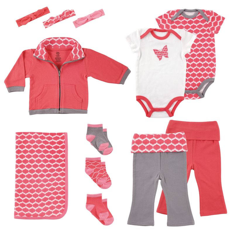 Yoga Sprout Baby Girl Cotton Layette Giftset, Butterfly, 0-6 Months, 1 of 2