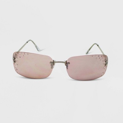 Women's Rhinestone Rimless Metal Rectangle Sunglasses - Wild Fable™ Silver  : Target