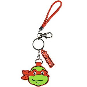 TMNT Raphael Rubber Character Design Air Tag Holder Keychain Wristlet with Lobster Clasp and 2" Rubber Raphael Pendant Multicolored - 1 of 4