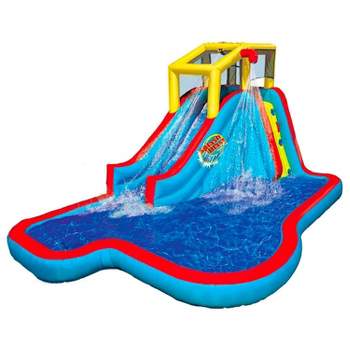Banzai Slide N' Soak Inflatable Outdoor Kids Splash Pool Water Park Play Center with Slides, Climbing Wall, and Air Blower Motor, Ages 5+