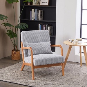 CAVINAS Mid-Century Modern Accent Chair,Armchair with Pillow & Solid Rubberwood Frame,Polyester Reading Chair for Living Room,Bedroom,Balcony - 1 of 4