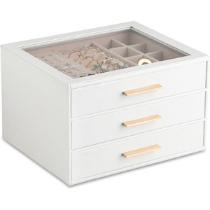 3-Layer Jewelry Box with Clear Lid Drawer and PU Leather Exterior - 1 of 4